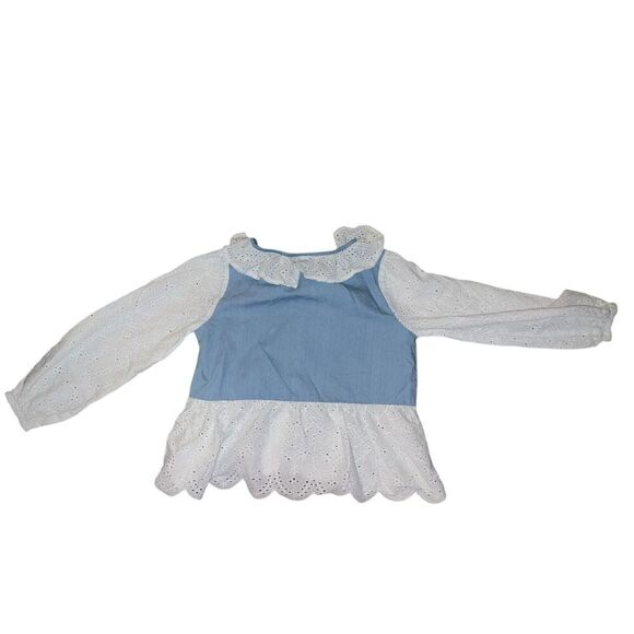 ROLLER RABBIT Demin WHITE EYELET TRIM V- Neck Sz S Baloon Sleeve Boho Bohemian - Picture 2 of 6